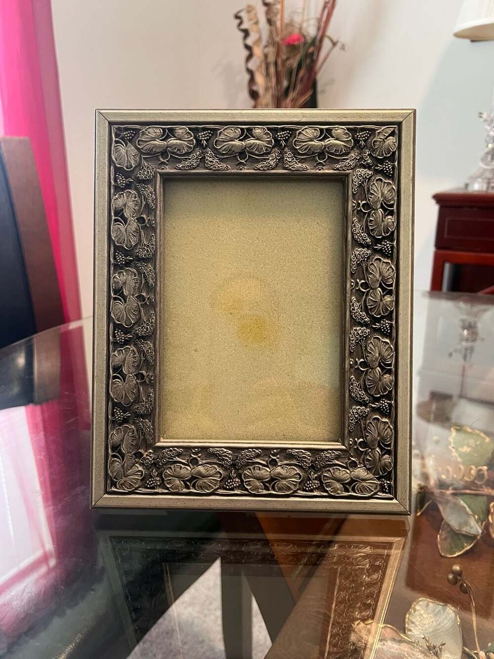 Vintage Ornate Silver-Tone Floral Embossed Tabletop Picture Frame